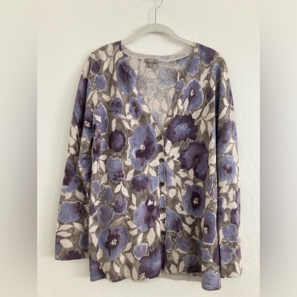 J. Jill Silk Cashmere Blend Floral Print Button Down Cardigan Small Quiet Luxury - Picture 1 of 10